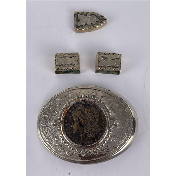 Morgan Silver Dollar Belt Buckle & Belt Tips