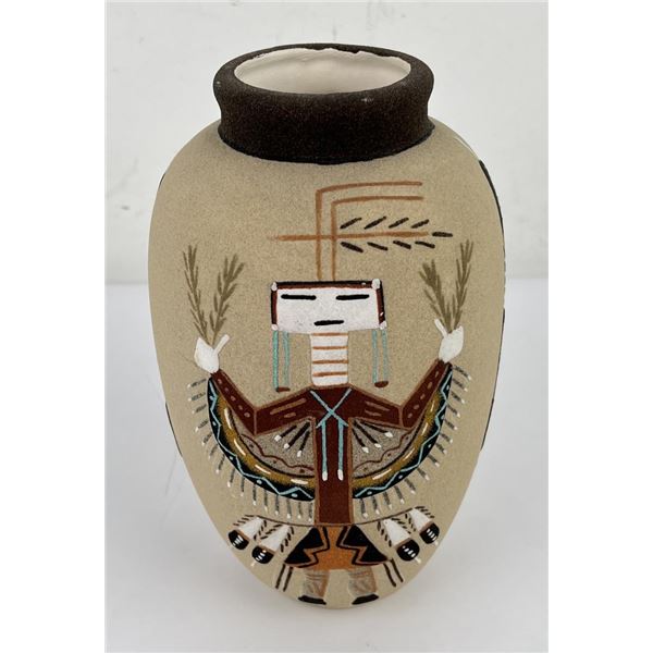 Navajo Indian Sand Painting Vase Pot