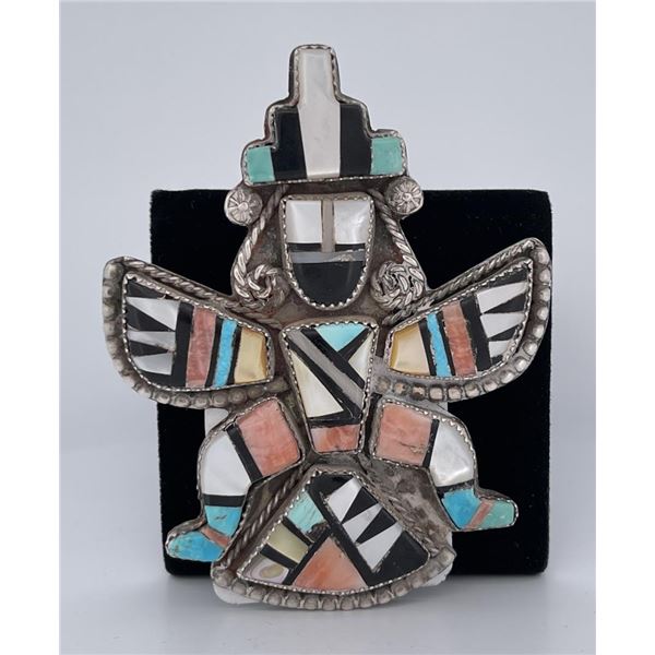 Zuni Knifewing Inlaid Sterling Silver Brooch