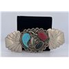 Navajo Sterling Silver Turquoise Coral Brooch