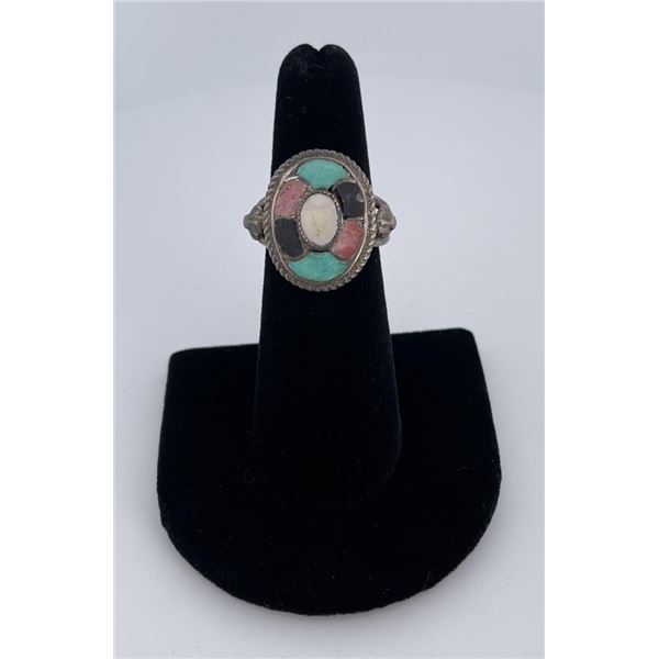 Old Pawn Navajo Inlaid Sterling Ring