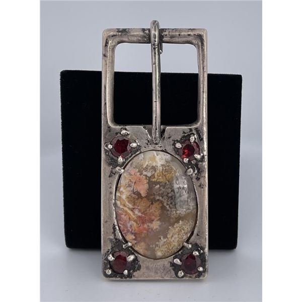 Navajo Sterling Silver Garnet Belt Buckle