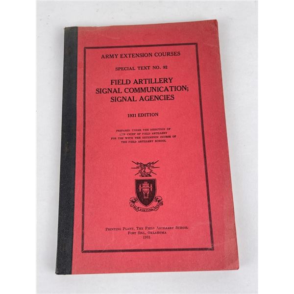 Field Artillery Signal Communication 1931 Book