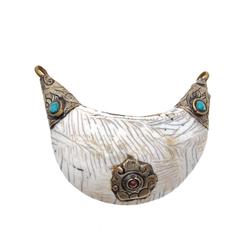 Vintage Tibet Shell Turquoise Red Coral Pendant (ANT-516)