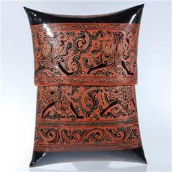 Burmese Red Laquerware Pillow Shaped Box (CLB-044)