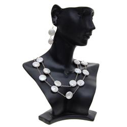 White Flat Pearl Necklace Earrings (JEW-269)