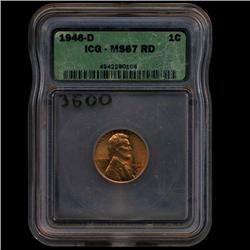 1946D US Lincoln Cent Gem+ MS67 Red EST: $400 - $1000 (COI-3600) (COI-3600)