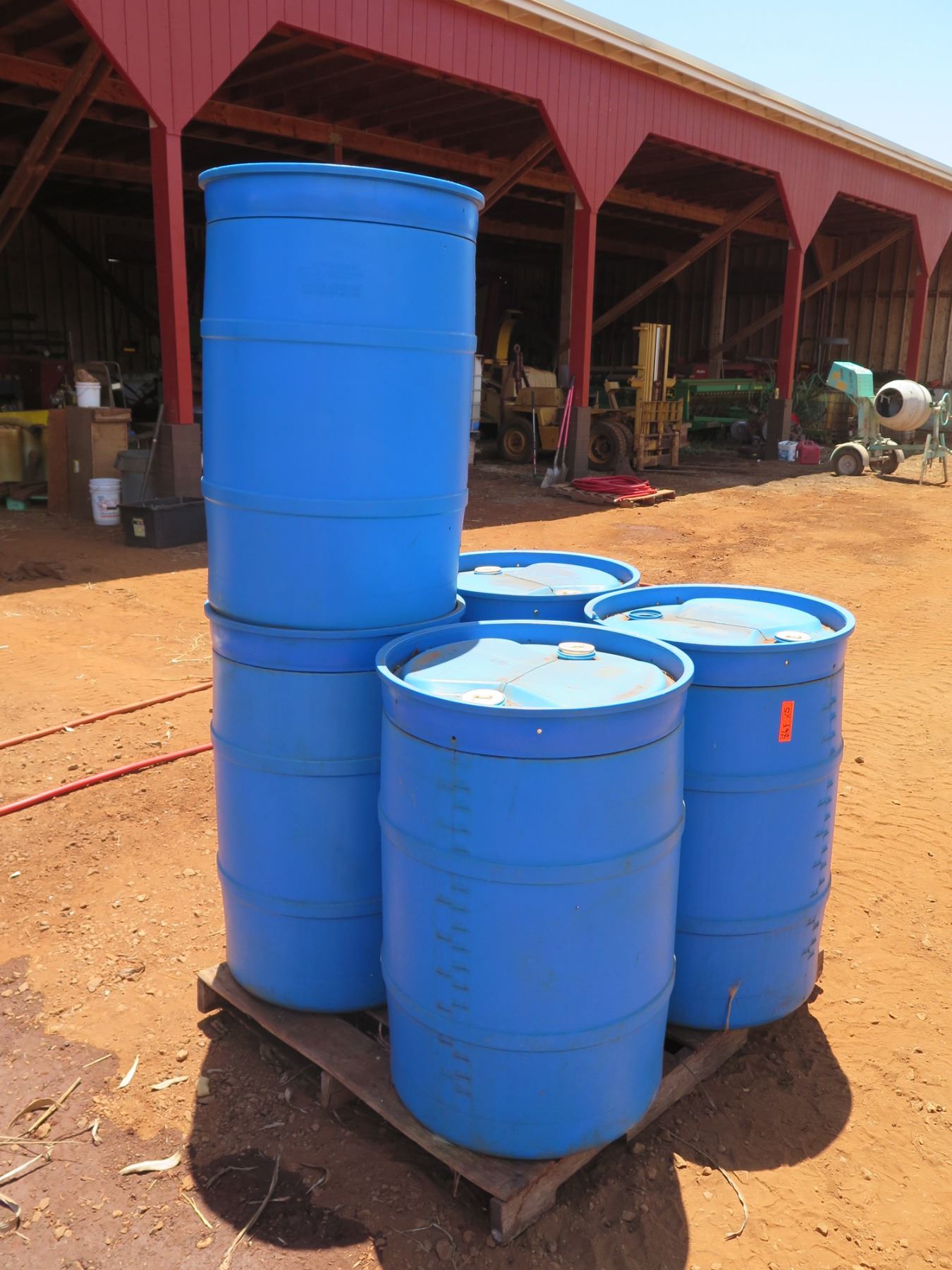Qty 5 Contico Container Blue Plastic 55 Gallon Drums (Empty)
