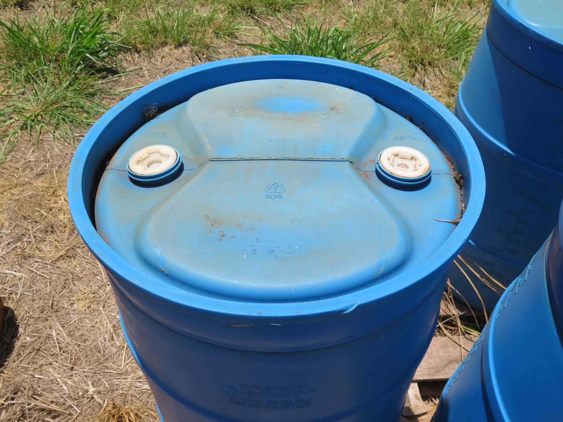 Qty 3 Contico Container Blue Plastic 55 Gallon Drums (Empty)