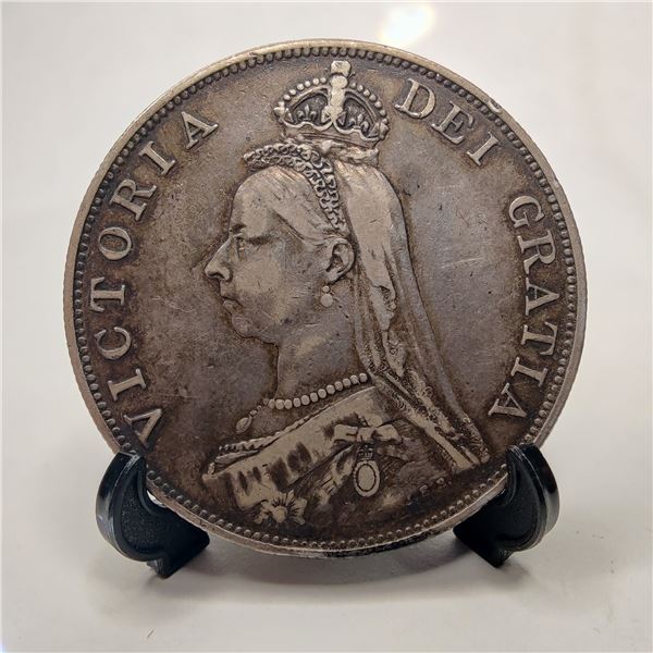 1887 Arabic 1 Queen Victoria British Silver Double Florin