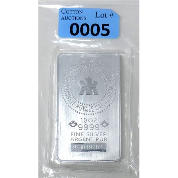 10 Oz. .999 Silver Royal Canadian Mint Bar