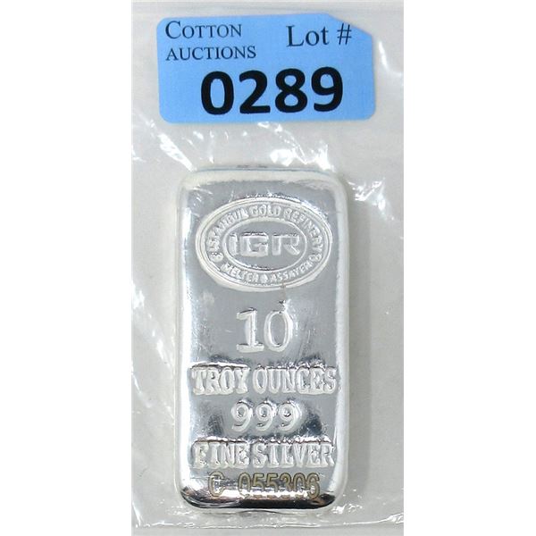 10 Oz. IGR Certified .999 Silver Bar