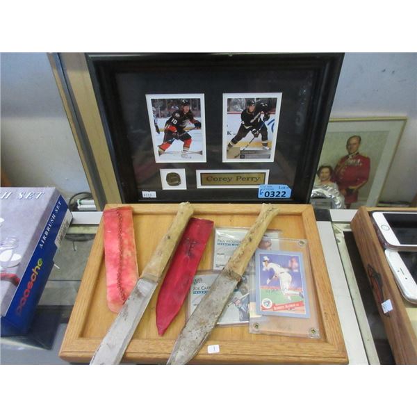 2 Knives, 1 Hockey and 3 Baseball Cards