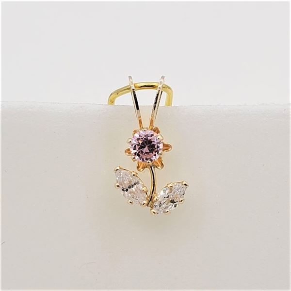 Yellow Gold Pink & White Cubic Zirconia Flower Pendant
