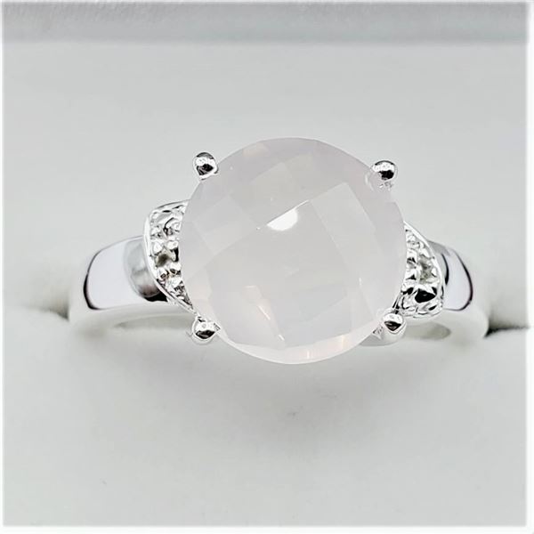 Sterling Silver Natural Rose Quartz & White Sapphire Cocktail Ring