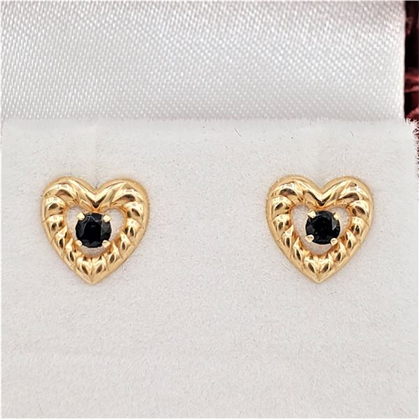 Yellow Gold Natural Sapphire Heart Earrings