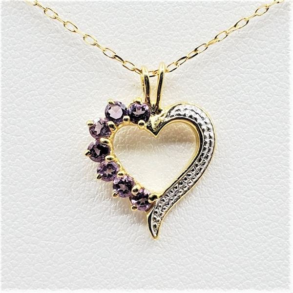 Sterling Silver Yellow Gold Tone Natural Amethyst Heart Pendant