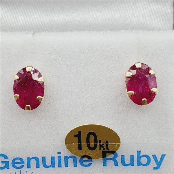 Yellow Gold Natural Enhanced Ruby Earrings