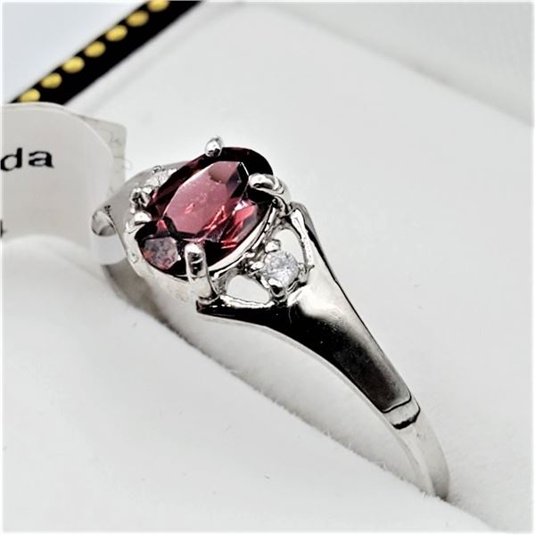 White Gold Natural Garnet & Diamond Ring