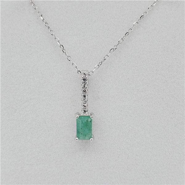 Sterling Silver Natural Emerald & Cubic Zirconia Pendant