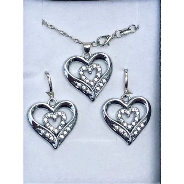 Large Matching Heart Shaped Crystal Earring & Necklace Set.