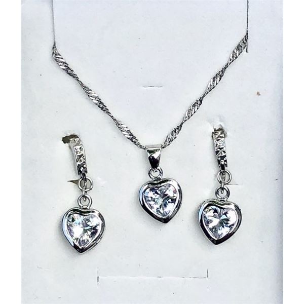 Matching Double Heart Multiple Crystal Earring & Necklace Set