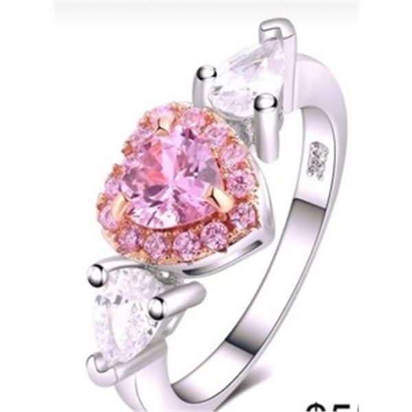 Pink Heart. 925 Stamped Sterling Silver Ring