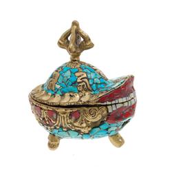 Tibet Vintage Brass Toothed Lidded Box  (ANT-573)