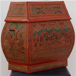 Burmese Red Laquerware Pagoda Shaped Storage Box (CLB-042)