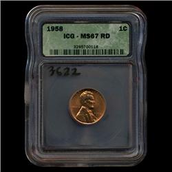 1958 US Lincoln Cent Coin Graded MS67 Red (COI-3622)
