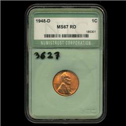 1948D US Lincoln Cent Gem+ MS67 Red (COI-3627)