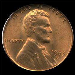 1953S Lincoln Cent Super Gem MS66 Graded  (COI-3691)