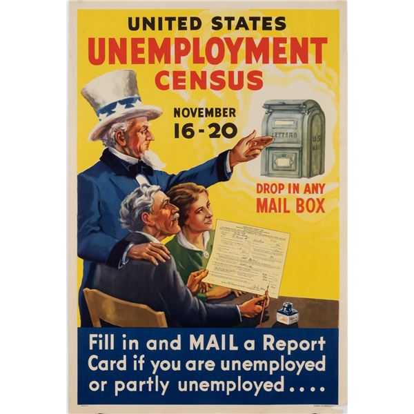 1937 UNEMPLOYMENT CENSUS POSTER
