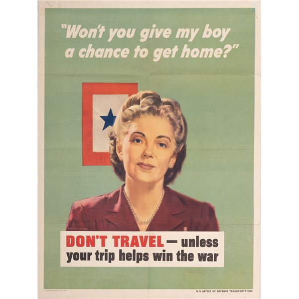 DON'T TRAVEL WWII HOME FRONT POSTER