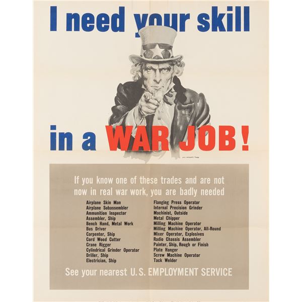 WWII UNCLE SAM WAR JOB JAMES MONTGOMERY FLAGG POSTER