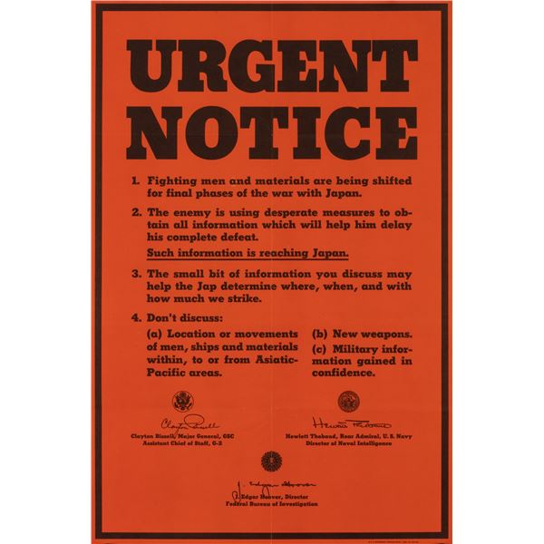 URGENT NOTICE FINAL PHASES OF WAR IN JAPAN POSTER