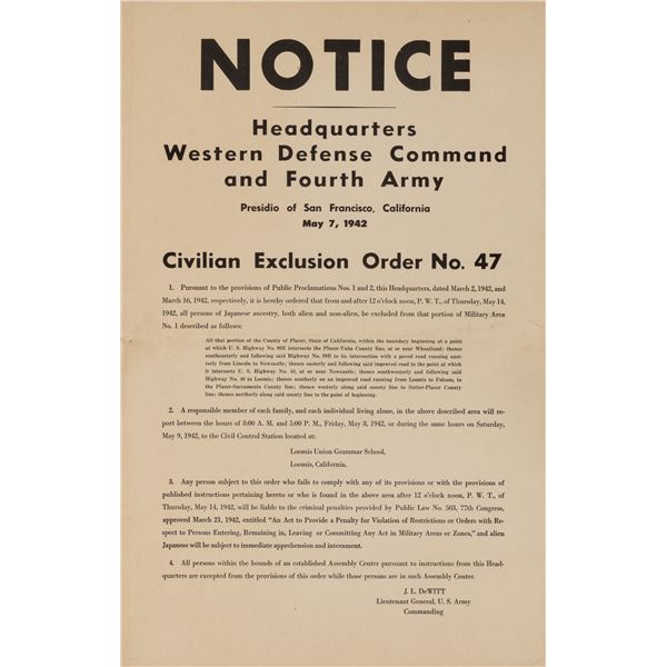 US WWII JAPANESE INTERNMENT ORDER