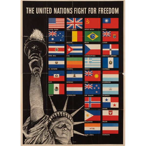 LARGE UNITED NATIONS FIGHT FOR FREEDOM WWII POSTER