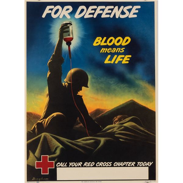 BLOOD MEANS LIFE RED CROSS POSTER BY BINGHAM