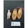 Image 1 : Antique Leather Handmade Rat TailedShoes for Doll plus One Antique Mini Doll