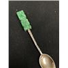 Image 2 : Mexian 925 Sterling Silver w/ Carved Green Stone Sugar Spoon