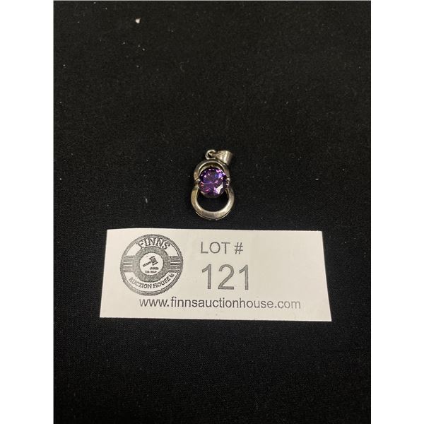 925 Sterling Silver w/ Faceted Purple Stone Pendant, 1 Inch Long Incl Loop