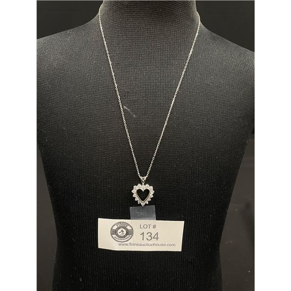 Lovely 925 Sterling Silver w/ White Stones Heart Pendant Necklace