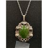 Image 2 : Nice Silver Plated w/ Green B.C. Jade Stone Pendant Necklace