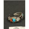 Image 2 : NAVAJO Sterling Silver w/ Turquoise & Red Coral Stones Watch Bangle, Marked RB Sterling