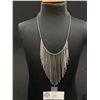 Image 1 : Dainty Silver Plt, w/ Tiny Blue Glass Stones Lavaliere Necklace, 16-18.5 Inches Long