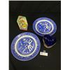 Image 1 : A Pair of Vintage Blue Willow Porcelain Plates plus a Cobalt Blue Glass Metal Candy Dish and a Vinta