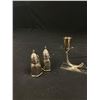 Image 2 : Silver Plated Baby Rattles ( One Engraved) WM. Rogers Candle Holders and 2 Heavy Silver Salt & Peppe