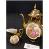 Image 2 : A Nice Vintage 7,5" Tall Limoges Teapot and Creamer Made in West Germany plus a 4" Tall Made in Japa