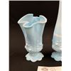 Image 2 : 2 Vintage Blue Milk Glass Vases, Tallest being 10.5" Tall